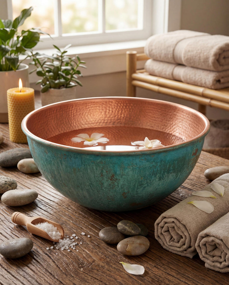Verdigris Solid Copper Foot Bath Bowl & Pedicure Spa Basin – view 6