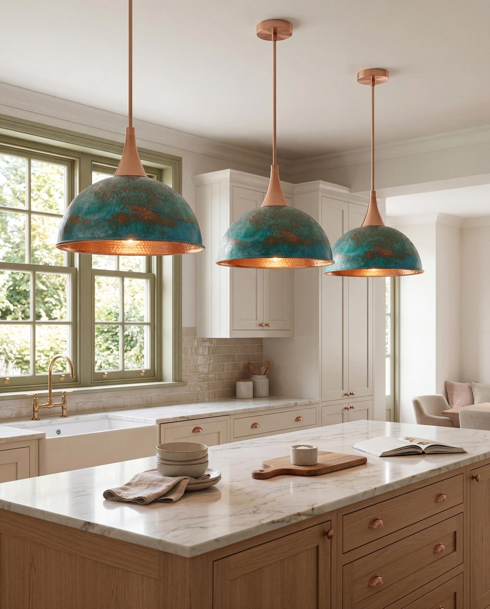Handmade Verdigris Copper Pendant Light & Rustic Farmhouse Hanging Lamp – view 5