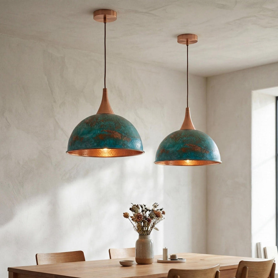 Handmade Verdigris Copper Pendant Light & Rustic Farmhouse Hanging Lamp – view 4