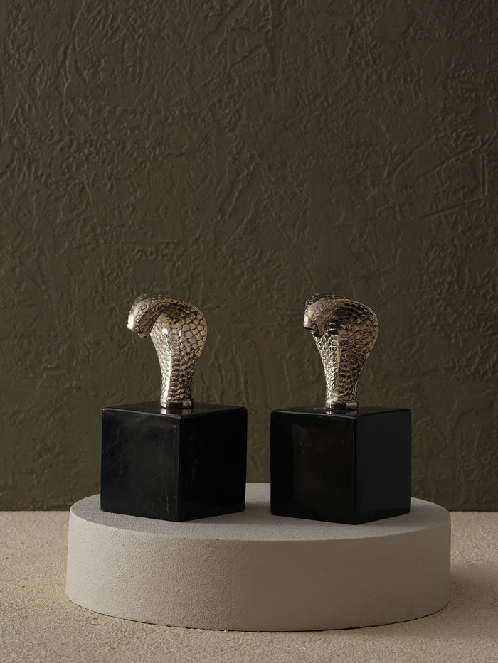 Cobra Bookends with Black Marble Base