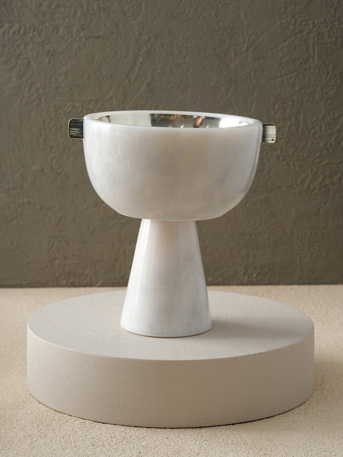 Handled Marble Bowl with Inner Brass Bowl