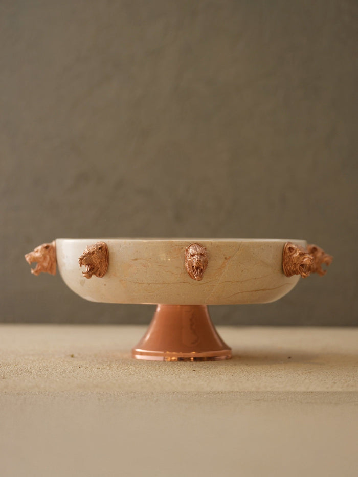 Footed Bowl with Multiple Tigers — Beige
