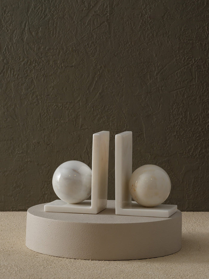 White Marble Sphere Bookends