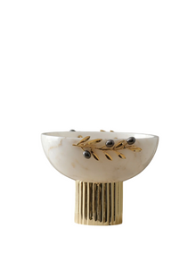 Double Olive Pedestal Bowl, White Marble (One Piece)