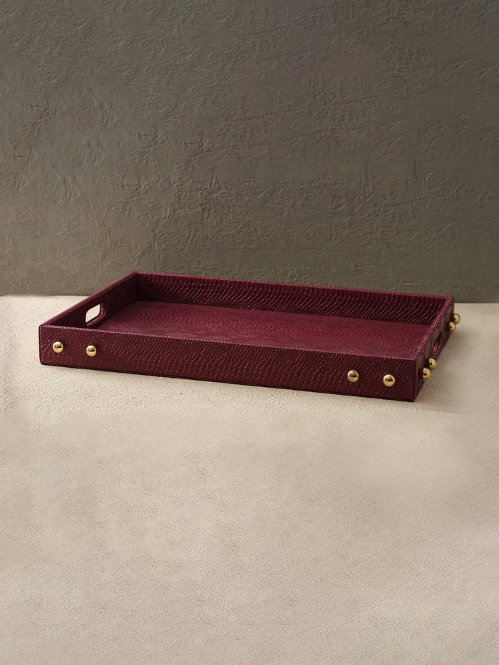 Burgundy Python-Effect Tray – Luxe Texture with a Bold Edge