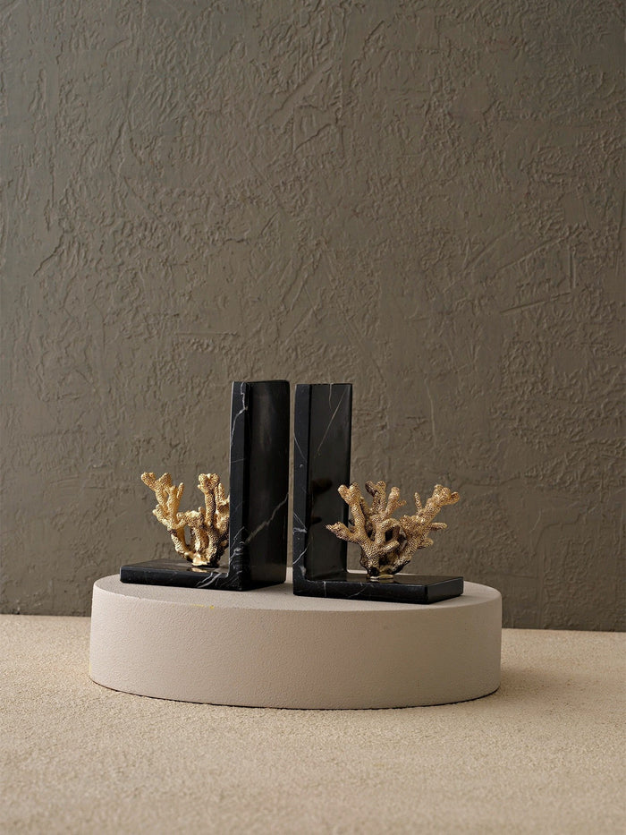 Golden Coral Bookends with Black Marble Base