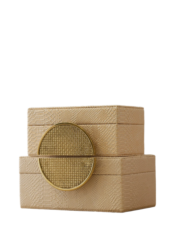 Brass Half-Moon Leather Box Set – Sand (Set of 2)
