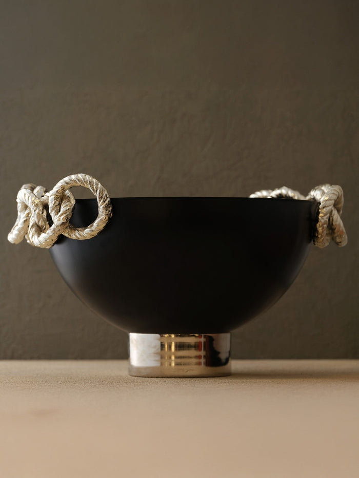 Bowl with Two Rope Handles — Black Silver