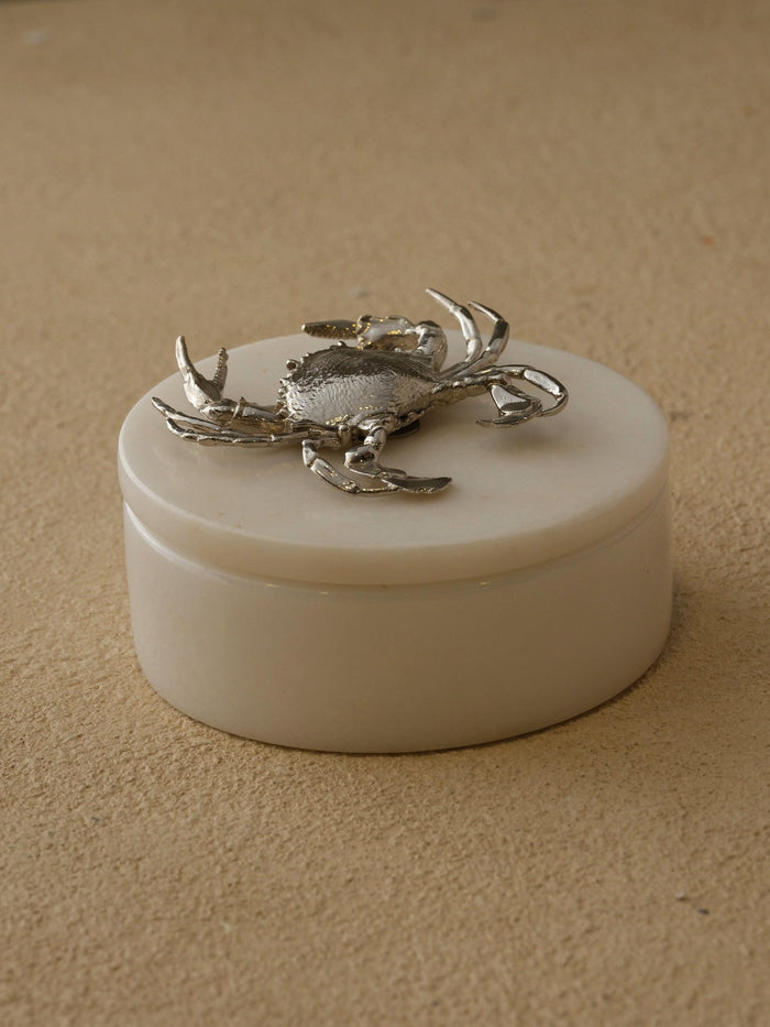 Silver Crab Marble Box with Brass Crab Sculpture – Elegant Coastal Gift