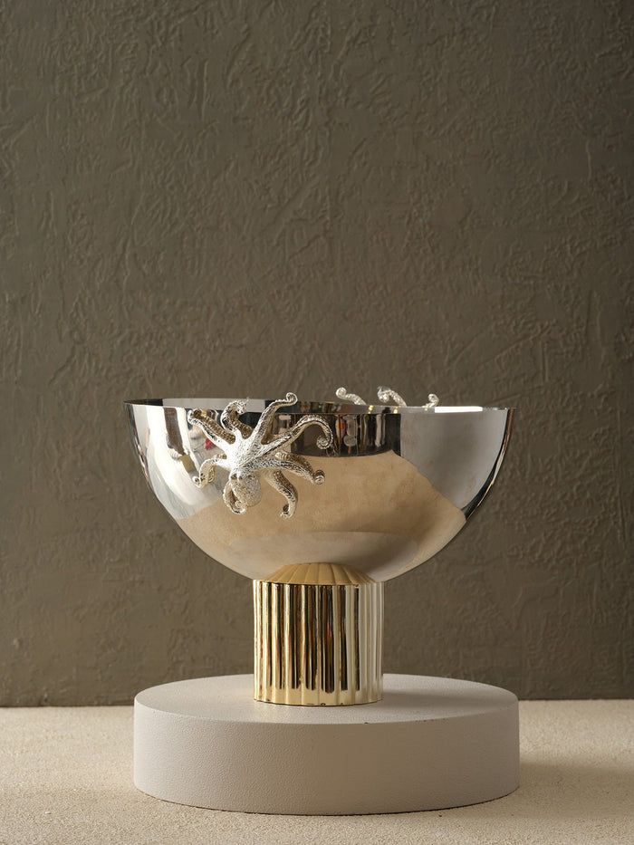 Brass Octopus Bowl on Inlaid Base