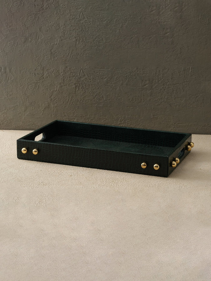 Black Croc-Embossed Tray – Modern Edge with Luxe Texture