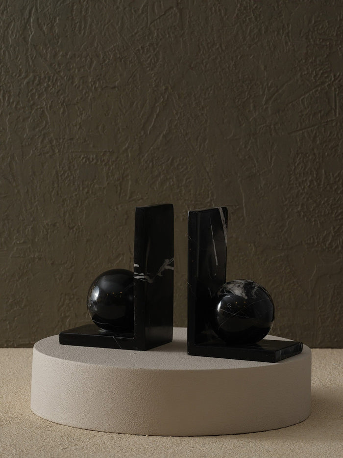 Black Marble Sphere Bookends