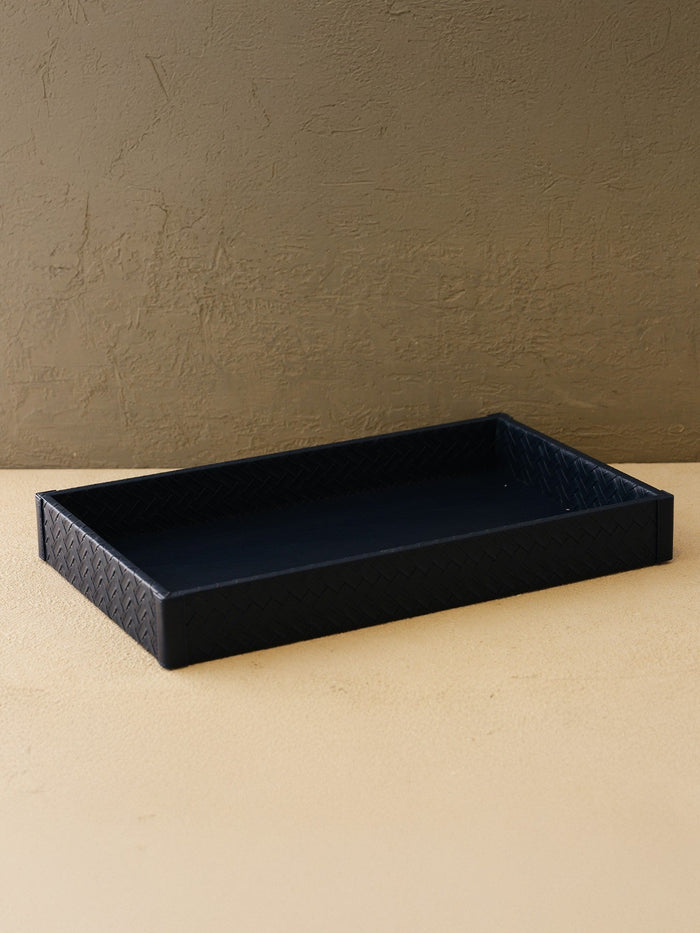 Navy Blue Faux Leather Woven Tray