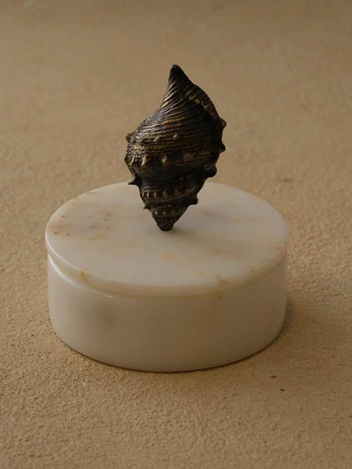 Conch Shell  Marble Box with Sculptural Brass Bronze  Shell Lid – Decorative Marble Trinket & Keepsake Box