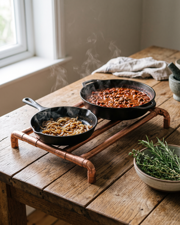 Double Trivet for Hot Pots & Pans – 100% Solid Copper, Industrial Design