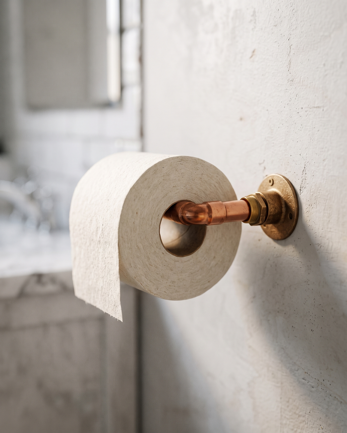 Wall-Mounted Toilet Paper Holder – 100% Solid Copper with Brass Fittings, Industrial Design