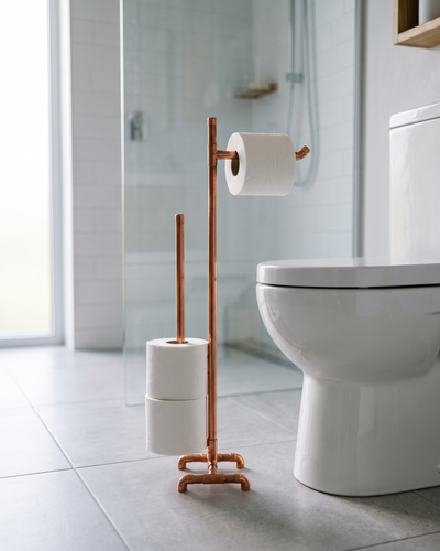 Freestanding Toilet Paper Holder – 100% Solid Copper, Industrial Design