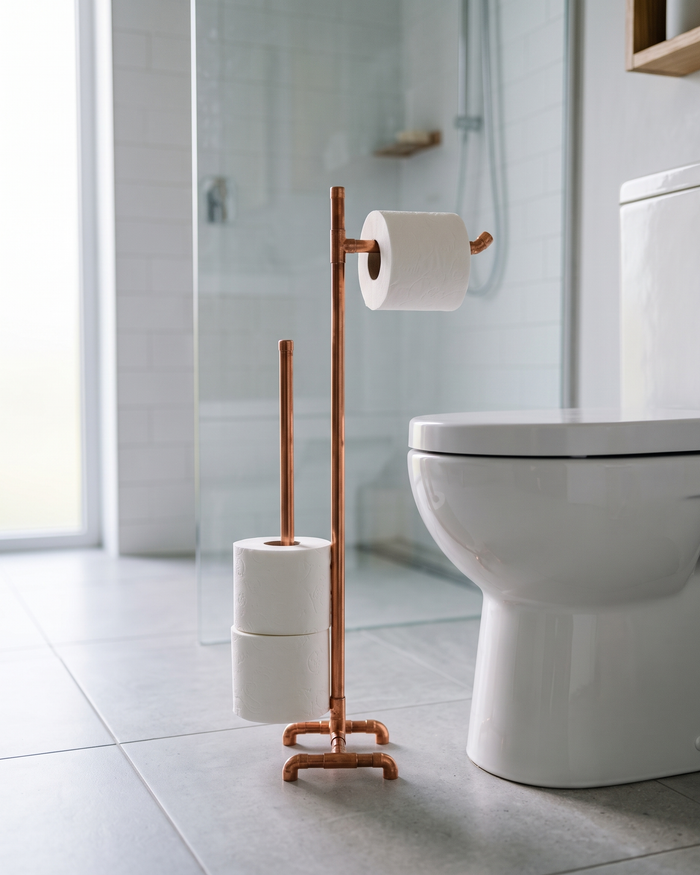 Freestanding Toilet Paper Holder – 100% Solid Copper, Industrial Design