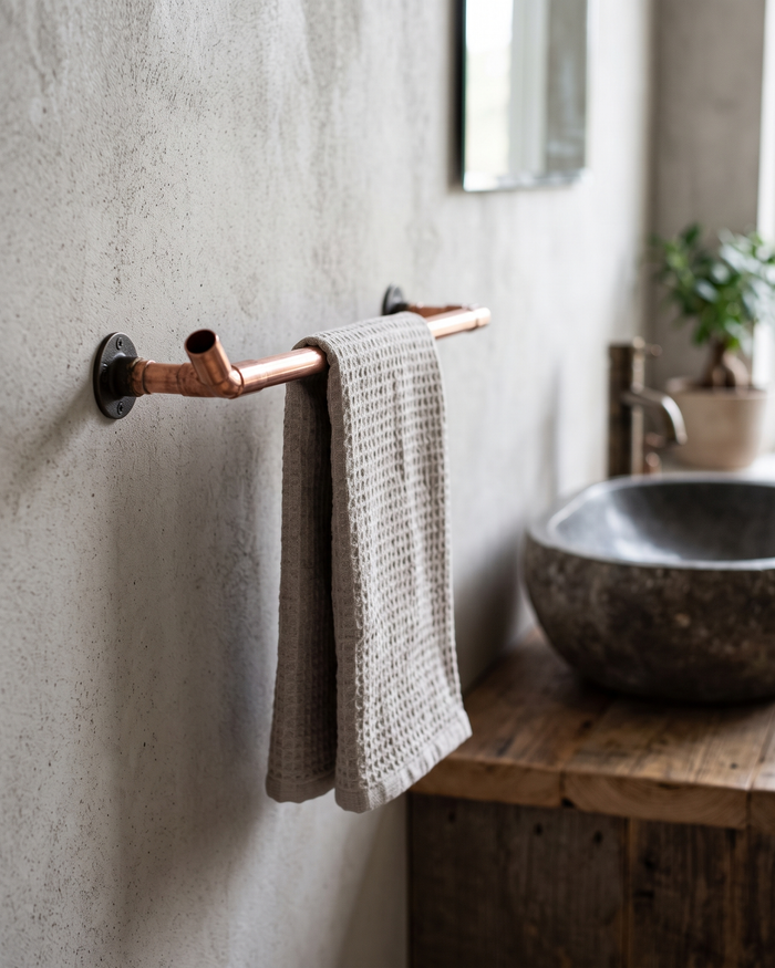 Towel Bar – 100% Solid Copper on Brass Wall Plates, Industrial Design
