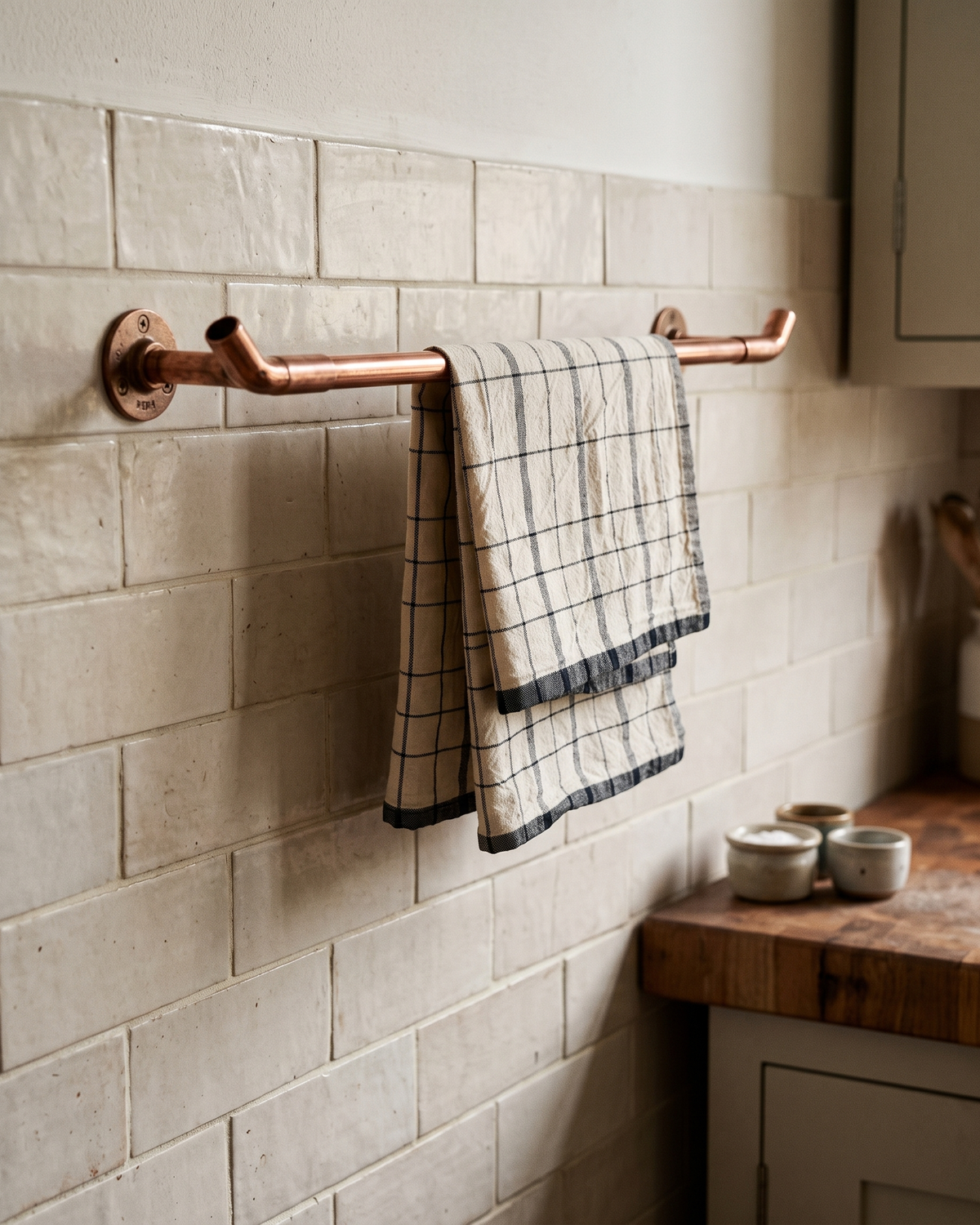 Wall-Mounted Towel Rail – 100% Solid Copper with Brass Fittings, Industrial Design – in use