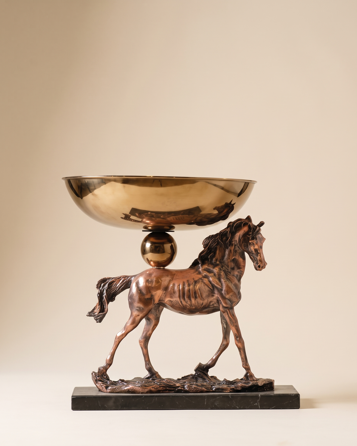 Large Bowl with Horse on a pale ivory studio background