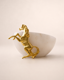Large Brass Bowl with Horse on a pale ivory studio background