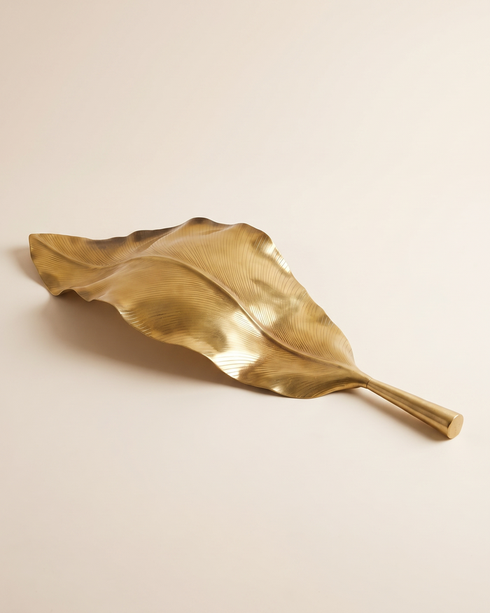Large Brass Leaf Tray Sculpture