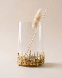 Dory Glass Vase with Gold Brass Base (One Piece) on a warm ivory studio background