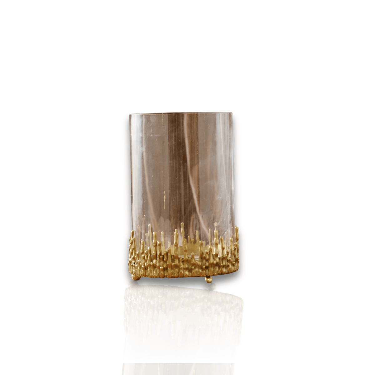Large Dory Glass Vase with Sculptural Brass Base – Gold Finish - Alfiq's Store