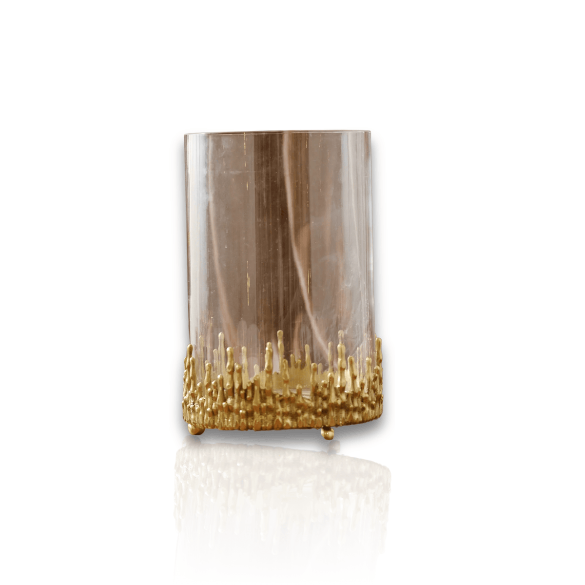 Large Dory Glass Vase with Sculptural Brass Base – Gold Finish - Alfiq's Store