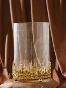 Large Dory Glass Vase with Sculptural Brass Base – Gold Finish - Alfiq's Store