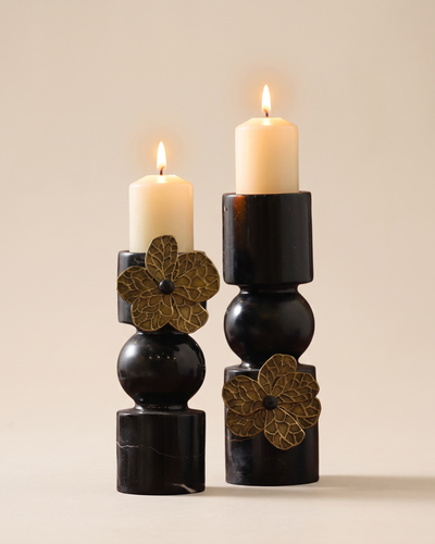 Lexi Black Marble Candle Holders Set of 2