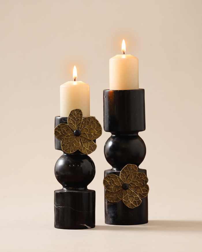 Lexi Black Marble Candle Holders Set of 2