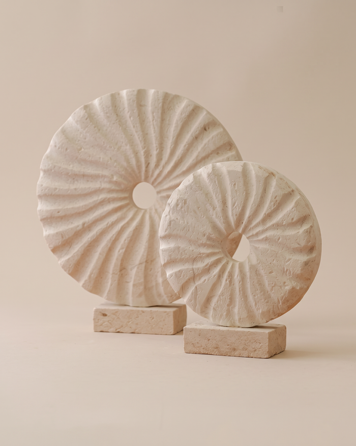 Limra Stone Fan Disc Sculptures (Set of 2)