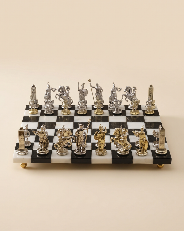 Luxury Brass & Nickel Chess Set with Marble Board