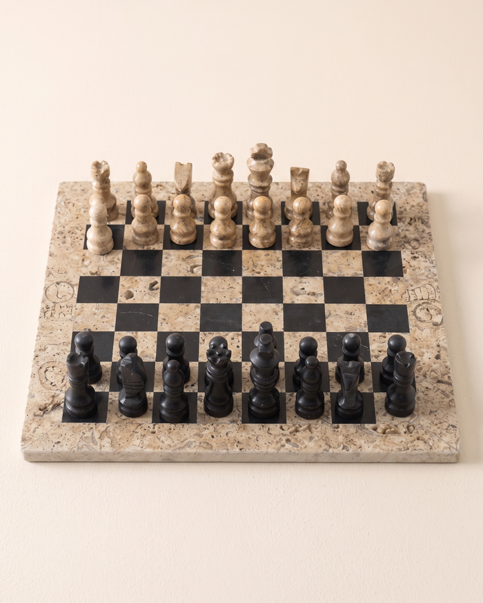 Marble Chess Set with Natural Travertine Board