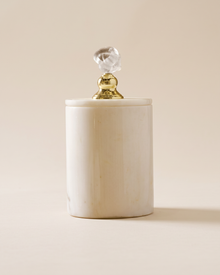 Cream Marble Waste Bin with Crystal Lid (One Piece) on a warm ivory studio background