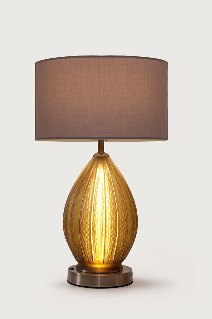 Carved Amber Glass Table Lamp