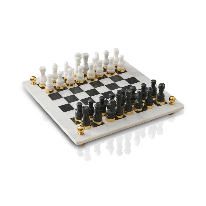 Marble & Brass Chess Set – Black & White Edition