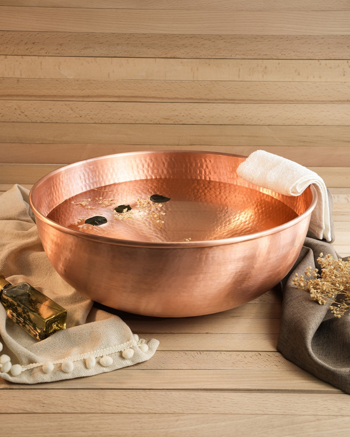 Handmade Matte Copper Foot Soaking Bowl – Solid Copper Foot Spa Bowl