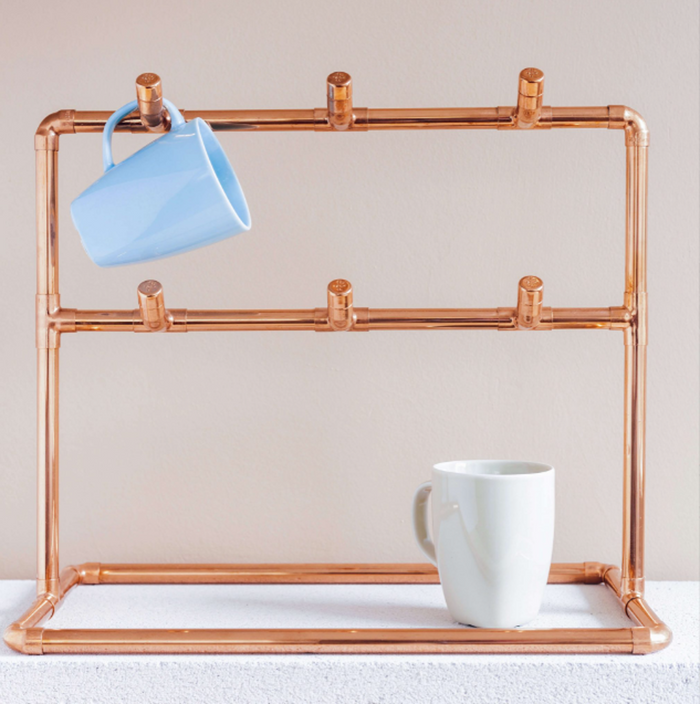 Handcrafted Copper Mug Holder - Industrial-Style Countertop Cup Organizer