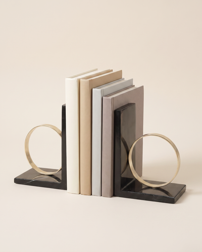 Modern Ring Bookends with Black Marble Base