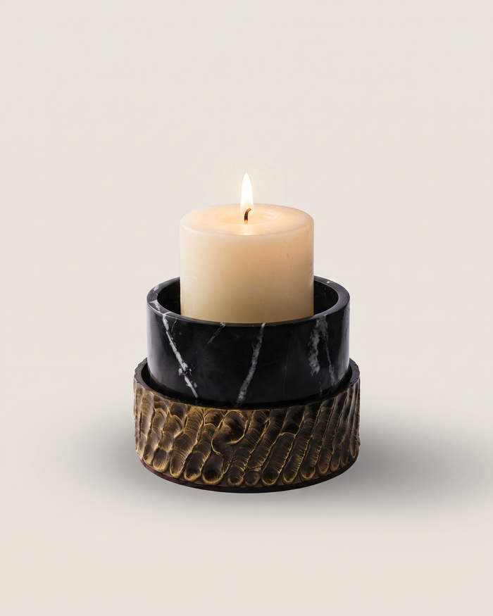 Molten Brass Marble Candlestick I