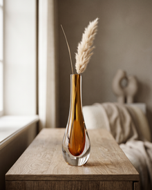 Murano Glass Teardrop Vase, Amber (One Piece) styled in a warm interior
