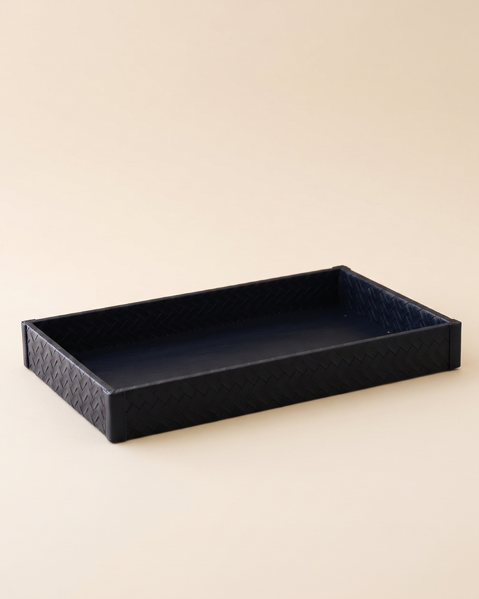 Navy Blue Faux Leather Woven Tray