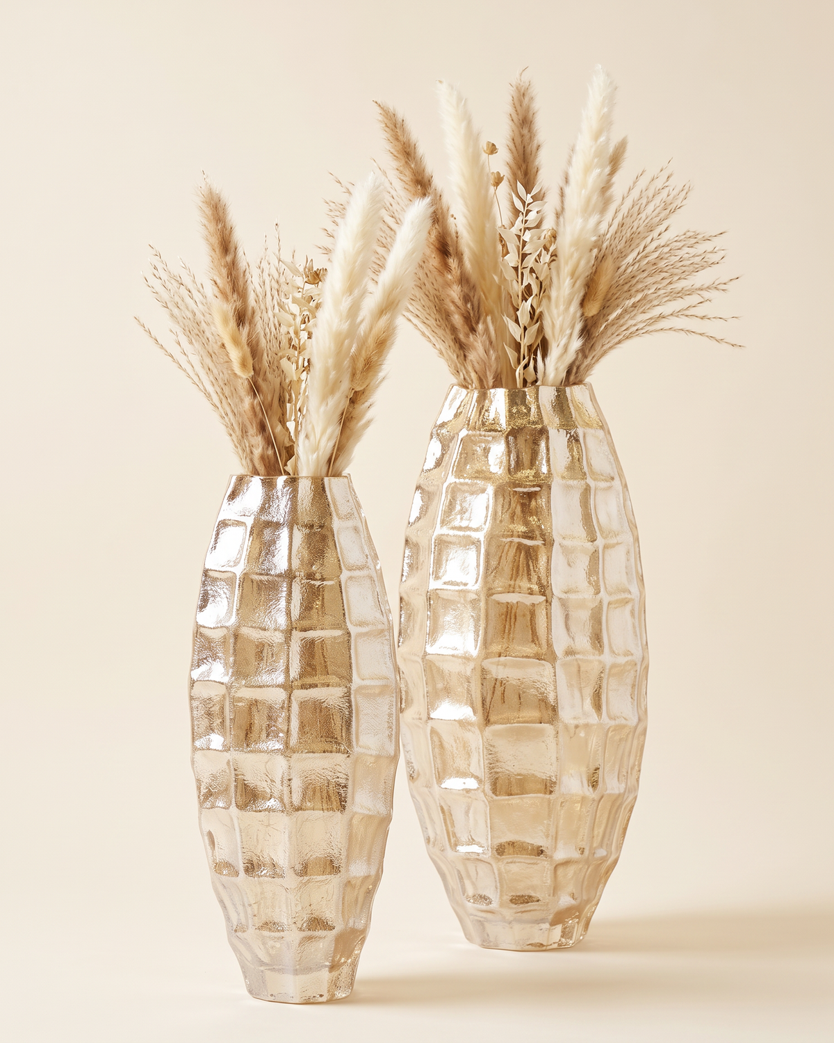 Origami Vase I Medium - styled with dried pampas stems, ivory studio background