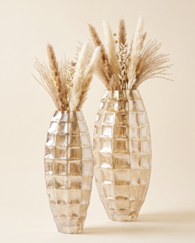 Origami Vase I Medium - styled with dried pampas stems, ivory studio background
