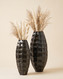 Origami Vase II Medium - styled with dried pampas stems, ivory studio background