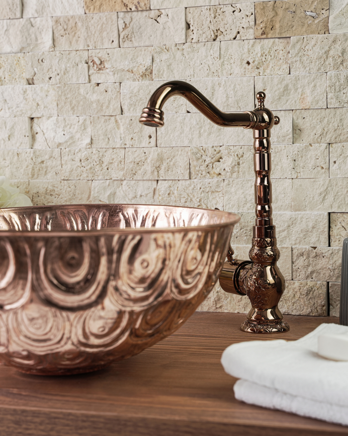 Ornate Copper Rose Gold Basin Mixer Tap, Copper Faucet