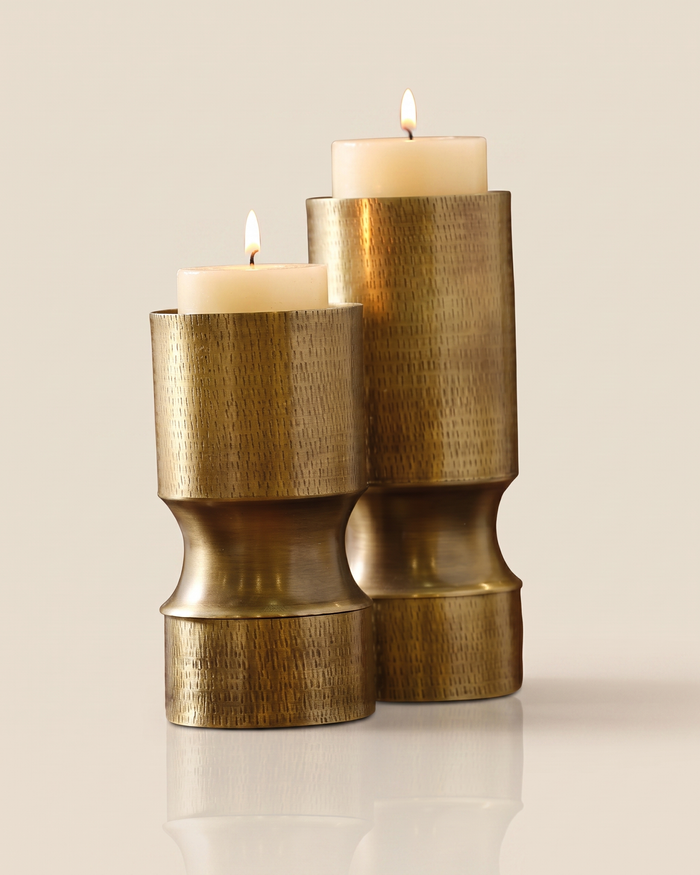 Brass Candle Holder – Textured Gold Candle Stand Set of 2